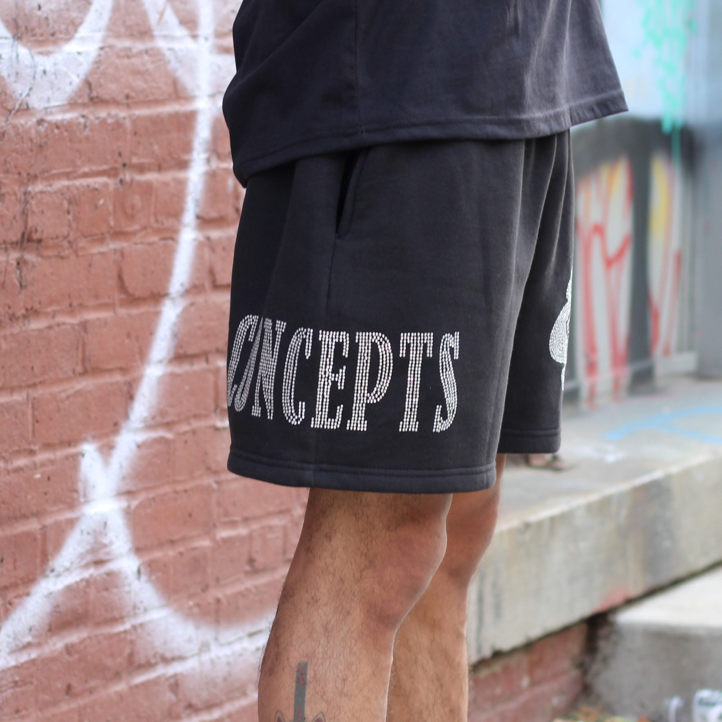 Heavyweight 'Artisan' Rhinestone Shorts - Black