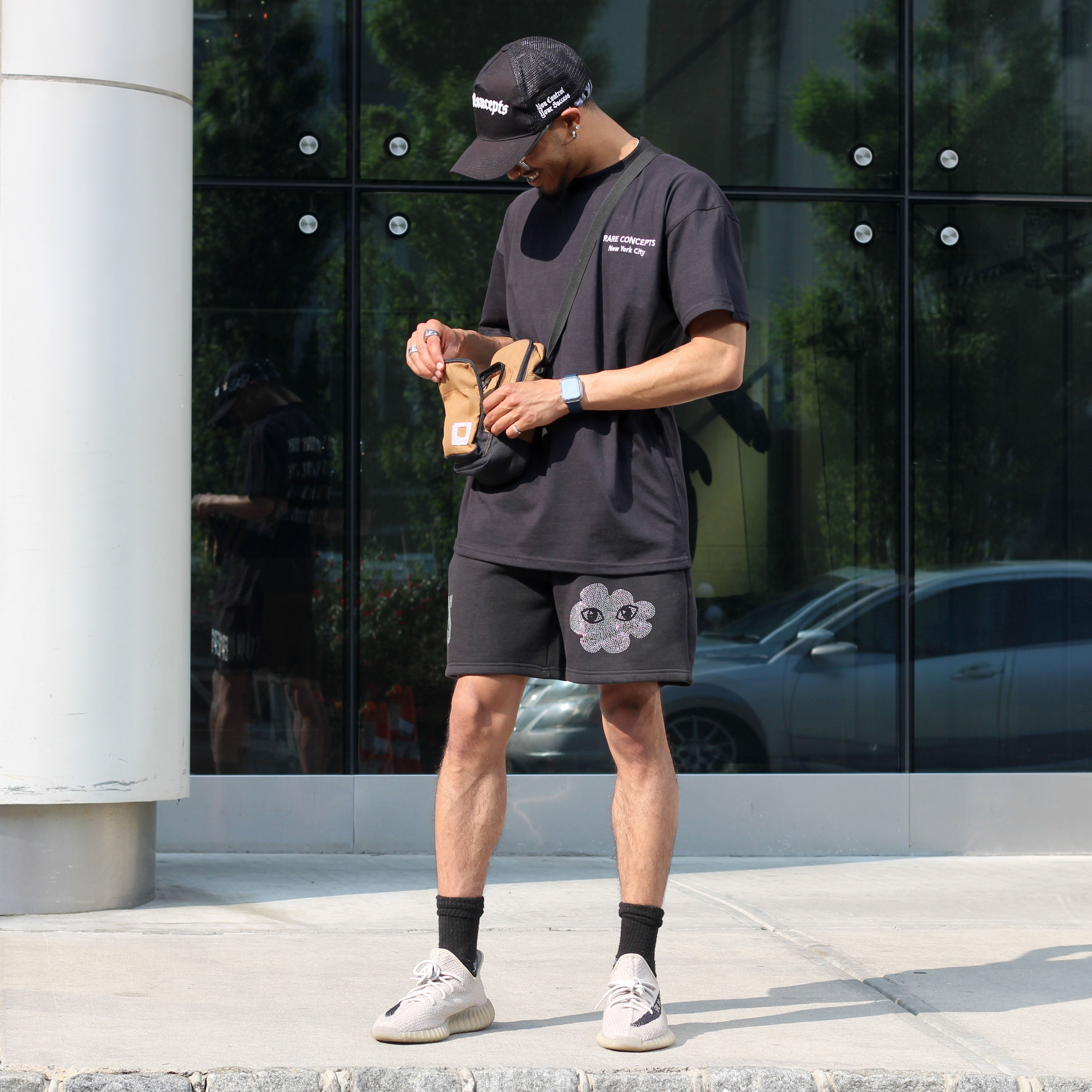 Heavyweight 'Artisan' Rhinestone Shorts - Black