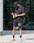 Heavyweight 'Artisan' Rhinestone Shorts - Black