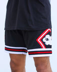 Heavyweight 'League' Embroidered Mesh Shorts - Black/Red