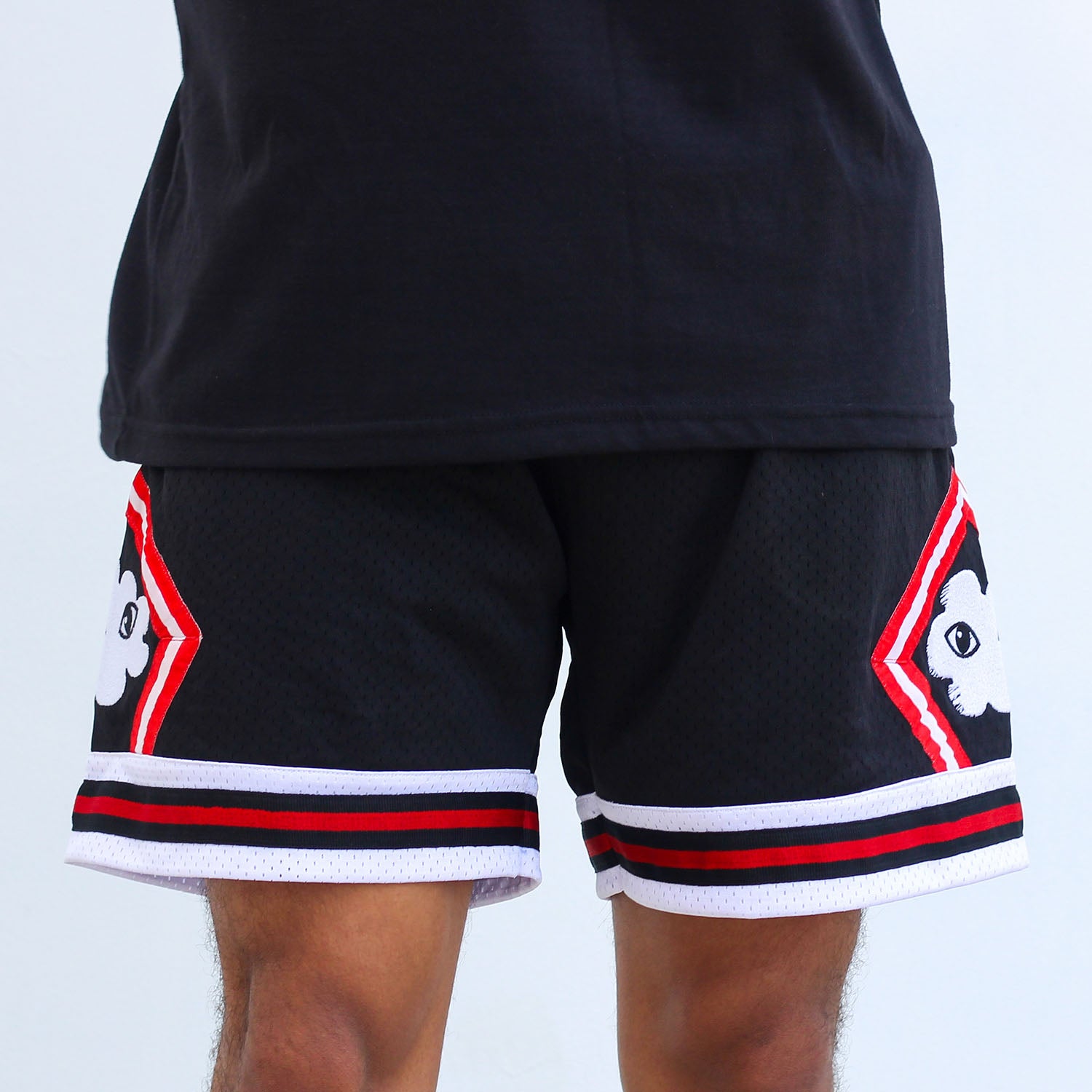 Heavyweight &#39;League&#39; Embroidered Mesh Shorts - Black/Red
