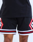 Heavyweight 'League' Embroidered Mesh Shorts - Black/Red