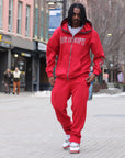 (005.1) Fleece Straight-Leg Joggers - Red Rhinestone